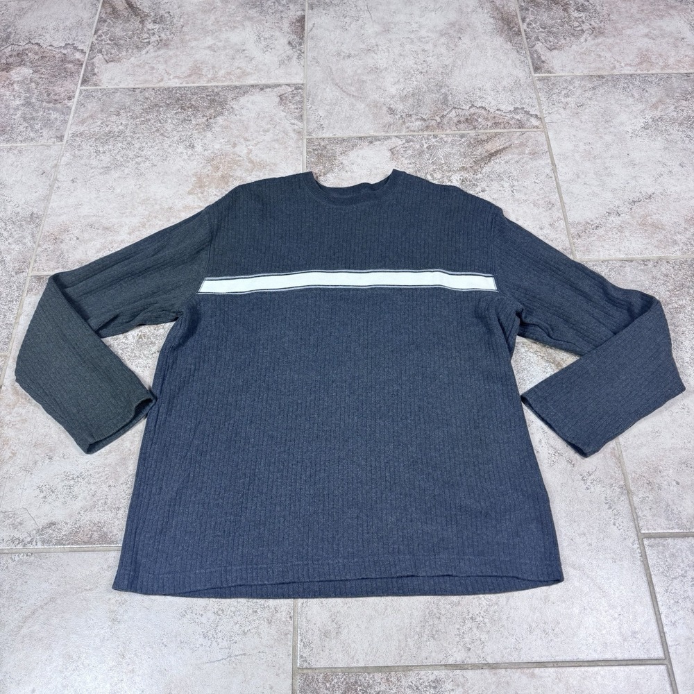 Old‎ Navy Ribbed Sweater Pullover Mens Large Gray Striped Y2K Long Sleeve VTG